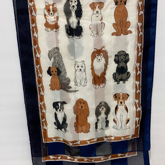 DogThemed Vintage Scarf With Cartoon Illustrations Of Various Breeds Bone Border - Picture 1 of 4